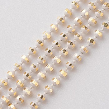 Brass Faceted Ball Chains, Soldered, with Spool, Rack Plating, Two Tone, White, 1.5mm