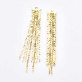 Brass Tassel Big Pendants, with Chains, Nickel Free, Real 18K Gold Plated, 67x10x1.5mm, Hole: 1.4mm