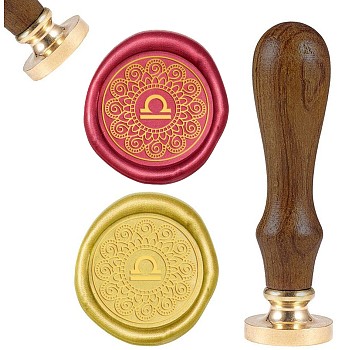 DIY Scrapbook, Brass Wax Seal Stamp and Wood Handle Sets, Libra, Golden, 8.9x2.5cm, Stamps: 25x14.5mm