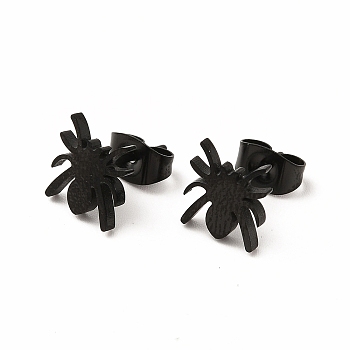 Halloween Spider 304 Stainless Steel Stud Earrings for Women, Electrophoresis Black, 9x8mm, Pin: 0.7mm