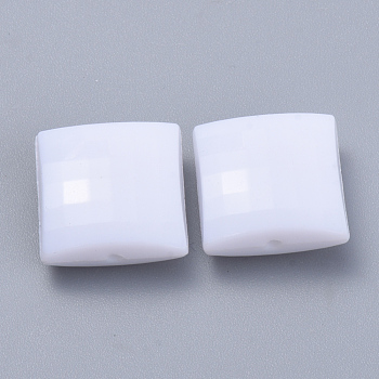 Opaque Acrylic Beads, Faceted, Square, White, 10x10x4.5mm, Hole: 1mm, about 1408pcs/500g