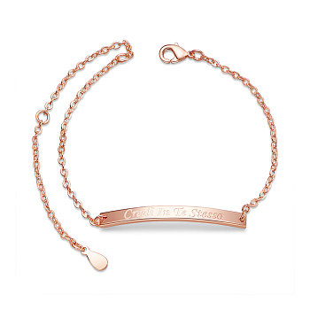 SHEGRACE Brass Inspirational ID Bracelets, with Cable Chains, Rectangle with Word Credit in Te Stesso, Rose Gold, 6-1/2 inch(16.5cm)