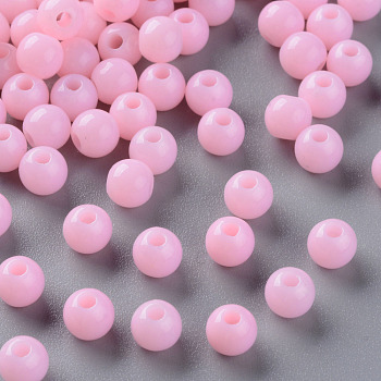 Opaque Acrylic Beads, Round, Pearl Pink, 6x5mm, Hole: 1.8mm, about 4400pcs/500g