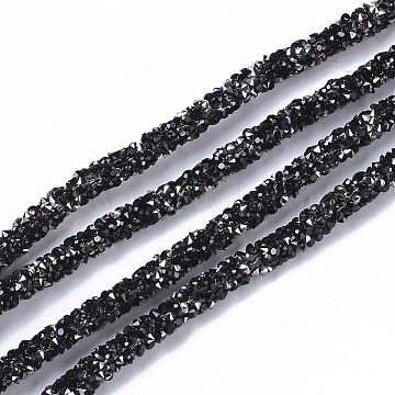 PVC Tubular Synthetic Rubber Cord, Hollow Pipe, with Resin Rhinestone, Black, 5~6mm, Hole: 2mm, about 54.68 yards(50m)/bundle(RCOR-S001-02B)