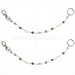 2Pcs Glass Beads Keychain, with 304 Stainless Steel Ring and Alloy Lobster Claw Clasps, Platinum & Stainless Steel Color, 137mm(HJEW-SC0002-30)