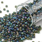 TOHO 8/0 Round Beads, Japanese Seed Beads, (180F) Transparent AB Frost Olivine, 3mm, Hole: 1mm, about 1110pcs/50g(SEED-XTR08-0180F)