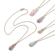 Mixed Color Dyed Natural Quartz Crystal Irregular Nugget Pendant Necklace, 304 Stainless Steel Star Wire Wrap Necklace, Golden, 17.52 inch(44.5cm)(NJEW-JN04627-02)