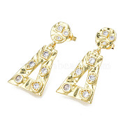 Cubic Zirconia Triangle Dangle Stud Earrings, Real 18K Gold Plated Brass Jewelry for Women, Nickel Free, Clear, 32.5mm, Pin: 0.8mm(EJEW-N011-52-02LG)