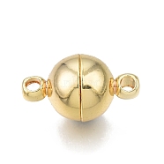 Brass Magnetic Clasps, Nickel Free, Round, Real 18K Gold Plated, 14x8x8mm, Hole: 1.4mm(KK-N231-314)