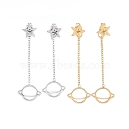 304 Stainless Steel Chain Tassel Earrings, with Ear Nuts, Star with Planet, Mixed Color, 47mm, Pin: 0.7mm, Star: 8.5x9x1.5mm, Planet: 12x14.5x1.5mm(EJEW-I248-02)