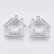 201 Stainless Steel Pendants, Laser Cut Pendants, House with Family, Stainless Steel Color, 17.5x16.5x1mm, Hole: 1.4mm(STAS-T044-93P)