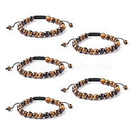 Adjustable Nylon Cord Braided Bead Bracelets, with Tiger Eye Beads, 2-1/8 inch(55mm)(BJEW-F308-55E)