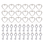 300Pcs 2 Style CCB Plastic Charms, Heart & Heart Key, Platinum, 20~22x9~20x2.5~3mm, Hole: 1.5mm, 150pcs/style(CCB-DC0001-03)