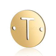 Titanium Steel Links connectors, Flat Round with Letter, Golden, Letter.T, 12x0.8mm, Hole: 0.8mm(STAS-T040-T531G-T)