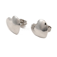 304 Stainless Steel Heart Stud Earrings for Women, Stainless Steel Color, 11x12mm, Pin: 0.8mm(EJEW-I281-07P)