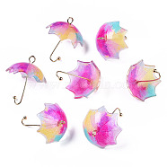 Printed Acrylic Pendants, with Golden Plated Brass Findings, 3D Umbrella with Flower Pattern, Colorful, 22~24x18x18mm, Hole: 1.2~1.8mm(KY-S163-398)