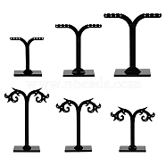 4 Sets 2 Styles T-Bar Acrylic Black Earring Display Stand Sets, Earring Jewelry Display Tree for Earring Storage, Black, 63~93x63~120mm, 3pcs/set, 2 sets/style(EDIS-HY0001-07)