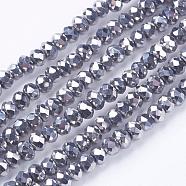 1 Strand Faceted Electroplate Glass Rondelle Beads Strands, Full Silver Plated, Silver, 3x2mm, Hole: 1mm, about 190~195pcs/strand, 17.5 inch(X-EGLA-J025-F03)