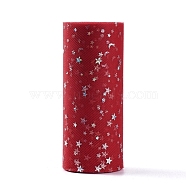 Glitter Sequin Deco Mesh Ribbons, Tulle Fabric, Tulle Roll Spool Fabric For Skirt Making, Moon & Star Pattern, Red, 6 inch(15cm), about 25yards/roll(22.86m/roll)(OCOR-I005-H01)