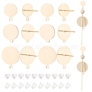 12Pcs 3 Size Brass Stud Earring Findings, with Horizontal Loops and 925 Sterling Silver Pins, Flat Round, Long-Lasting Plated, with 20Pcs Plastic Ear Nuts, Real 14K Gold Plated, 13.3~18.5x10~15x0.5mm, Hole: 1.2~1.4mm, Pin: 0.6~0.7mm, 4Pcs/size(KK-BC0009-67)
