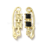 Alloy Pendant, with Glass, Light Gold, Lead Free & Cadmium Free, Safety Pin Charm, Black, 35x10.5x4mm, Hole: 3mm(PALLOY-K001-087G-03)