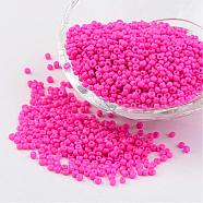 12/0 1.5~2mm Baking Paint Glass Seed Beads Loose Spacer Beads, Fuchsia, Hole: 0.5~1mm, about 2890pcs/50g(X-SEED-S001-K24)