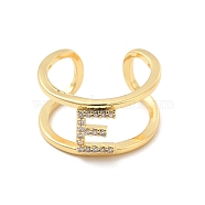 Clear Cubic Zirconia Initial Letter Open Cuff Ring, Real 18K Gold Plated Brass Double Line Ring for Women, Lead Free & Cadmium Free, Letter.E, US Size 6(16.5mm)(RJEW-A012-01G-E)