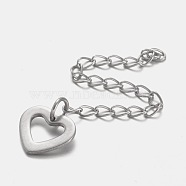 304 Stainless Steel Chain Extender, with Heart Pendants, Stainless Steel Color, 60mm(FIND-JF00071-05)