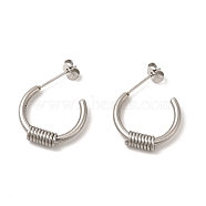 304 Stainless Steel Wire Wrapped Half Hoop Earrings for Women, Stainless Steel Color, 18x19x4mm, Pin: 0.7mm(EJEW-P219-09P)