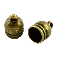 Tibetan Style Alloy Cord Ends, End Caps, Cadmium Free & Nickel Free & Lead Free, Antique Bronze, 14x9x9mm, Hole: 3mm, Inner Diameter: 8mm(TIBEP-5249-AB-FF)
