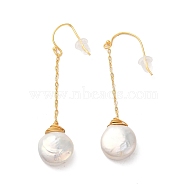 Sterling Silver Dangle  Earrings, with Natural Pearl, Jewely for Women, Teardrop, Real 18K Gold Plated, 56x12mm(EJEW-K273-31G)