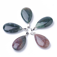 Natural Indian Agate Pendants, with Alloy Findings, teardrop, Platinum, 45~46x23~24x11~12mm, Hole: 8x4mm(G-S292-12F)
