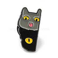 Cartoon Cat Enamel Pins, Black Alloy Badge for Women, Eye, 24.2x12.2x1.3mm(JEWB-K016-10E-EB)
