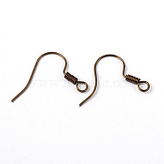 Brass Earring Hooks, Ear Wire, with Horizontal Loop, Nickel Free, Antique Bronze, 17mm, Hole: 1.5mm, 21 Gauge, Pin: 0.7mm(KK-Q363-AB-NF)