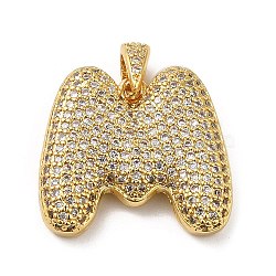 Brass Micro Pave Cubic Zirconia Pendants, Cadmium Free & Lead Free, Long-Lasting Plated, Real 18K Gold Plated, Letter M, 19.5x21.5x5mm, Hole: 4.5x3mm(KK-E061-03G-13)