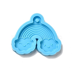 Cloud with Rainbow DIY Pendant Silicone Molds, Resin Casting Molds, For UV Resin, Epoxy Resin Jewelry Making, Deep Sky Blue, 52x62x7mm, Hole: 4mm(SIMO-H004-01)