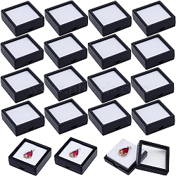 Acrylic Jewelry Gift Boxes, with Clear PVC Windows and White Sponge Inside, Square, Black, 4x4x1.8cm(OBOX-WH0004-05C)