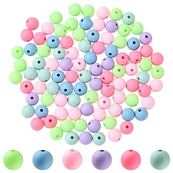 Round Spray Painted Fluorescent Acrylic Beads, Mixed Color, 10mm, Hole: 2mm, about 100pcs/50g(MACR-YW0002-71)