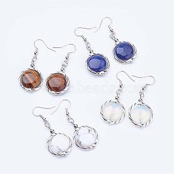 Natural Gemstone Dangle Earrings, with Alloy Findings and Brass Earring Hooks, Flat Round, 48mm, pin: 0.6mm(EJEW-JE02320)