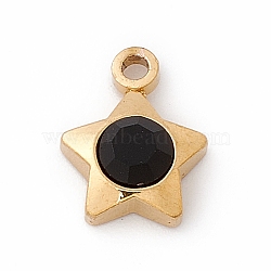 304 Stainless Steel Pendants, with Rhinestone, Star, Golden, Jet, 9.5x7.5x3mm, Hole: 1.4mm(STAS-P310-22G-03)