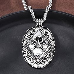 Tibetan Style Zinc Alloy Viking Pendant Necklaces, 304 Stainless Steel Chain for Men, Antique Silver & Stainless Steel Color, Oval, 24.02 inch(61cm)(NJEW-Z062-01AS-02)