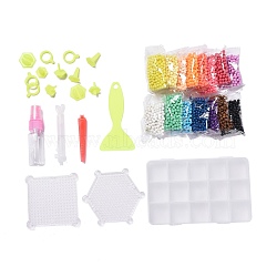 DIY 15 Colors 3000Pcs 4mm PVA Round Water Fuse Beads Kits for Kids, Including Scraper Knife, Spray Bottle, Pattern Paper, Pen and Template, Accessories Making(DIY-Z007-51)