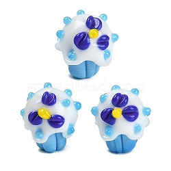 Handmade Lampwork Bumpy Beads, Cup Cake, Blue, 14~16x12.5~14x13~14mm, Hole: 1.2~1.5mm(LAMP-I027-04B)