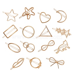 15Pcs 15 Styles Alloy Hollow Geometric Hair Pin, Ponytail Holder Statement, Hair Accessories for Women, Golden, 1pc/style(PHAR-SZ0001-03)