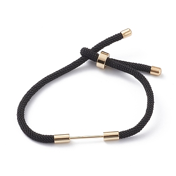 Braided Nylon Cord Bracelet Making, with Brass Findings, Black, 9-1/2 inch(24cm), Link: 30x4mm