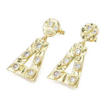 Cubic Zirconia Triangle Dangle Stud Earrings, Real 18K Gold Plated Brass Jewelry for Women, Nickel Free, Clear, 32.5mm, Pin: 0.8mm