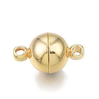 Brass Magnetic Clasps, Nickel Free, Round, Real 18K Gold Plated, 14x8x8mm, Hole: 1.4mm