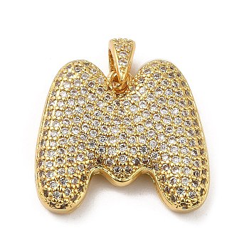 Brass Micro Pave Cubic Zirconia Pendants, Cadmium Free & Lead Free, Long-Lasting Plated, Real 18K Gold Plated, Letter M, 19.5x21.5x5mm, Hole: 4.5x3mm