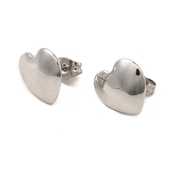 304 Stainless Steel Heart Stud Earrings for Women, Stainless Steel Color, 11x12mm, Pin: 0.8mm