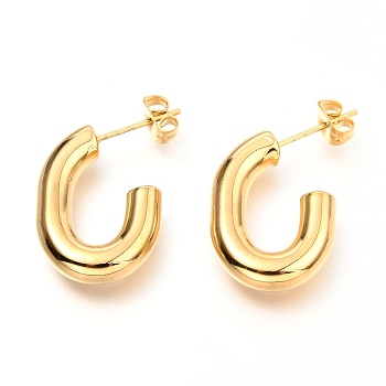 201 Stainless Steel Half Hoop Earrings, Stud Earrings, with 304 Stainless Steel Pin and Ear Nuts, Oval, Golden, 28x20x4.8mm, Pin: 0.8mm